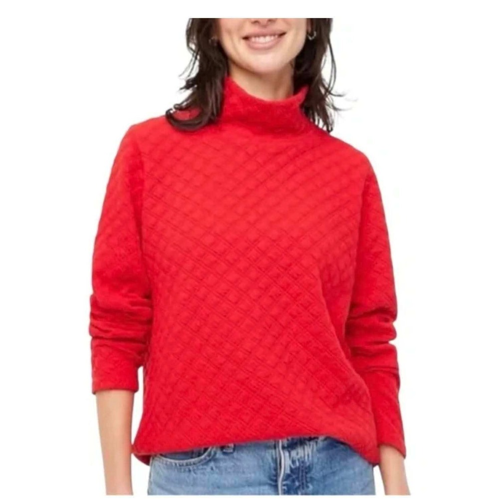 J.Crew Quilted Turtleneck Pullover Women Size Medium M Red Diamond‎ Textured NWT